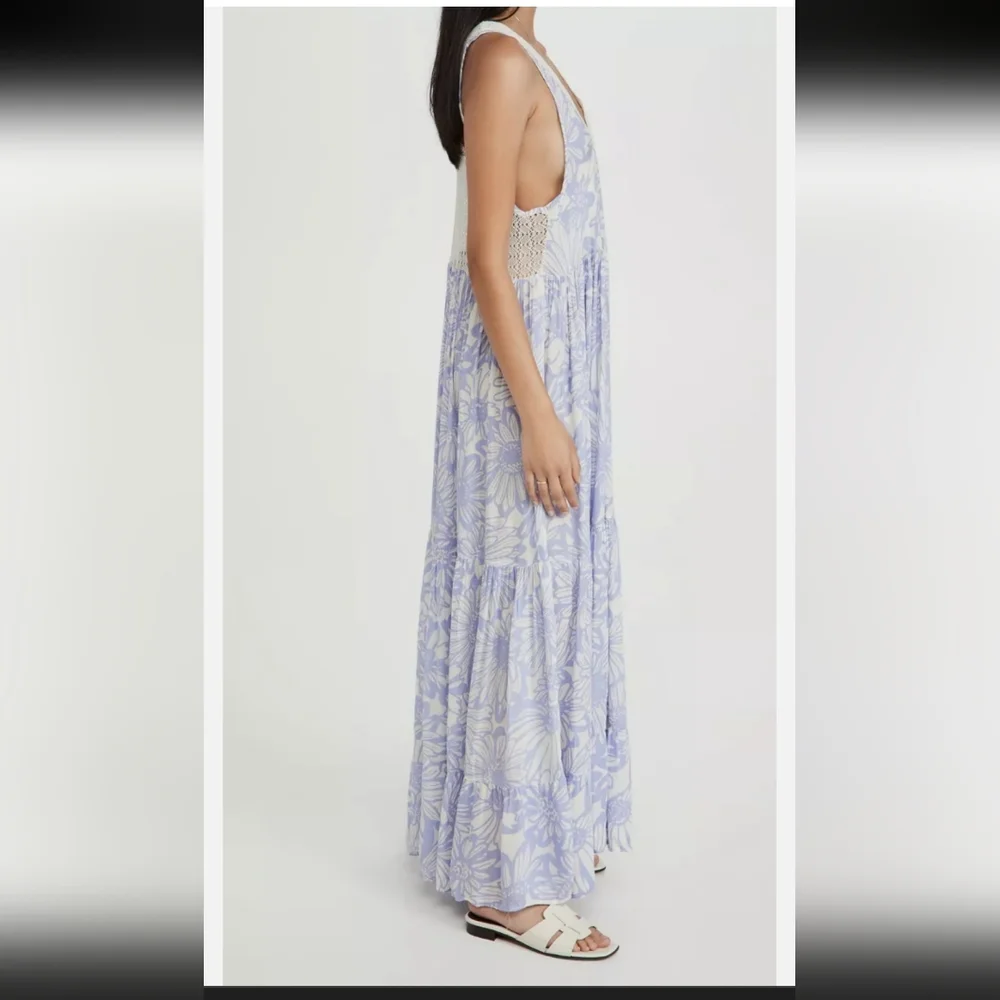New!Free people slip on boho-chick tier cornflower combo maxi dress Cottagecore - Picture 4 of 15